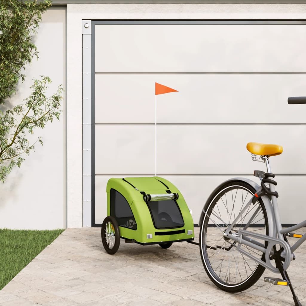 Vidaxl Remolque De Bicicleta Mascotas Hierro Tela Oxford Verde_1