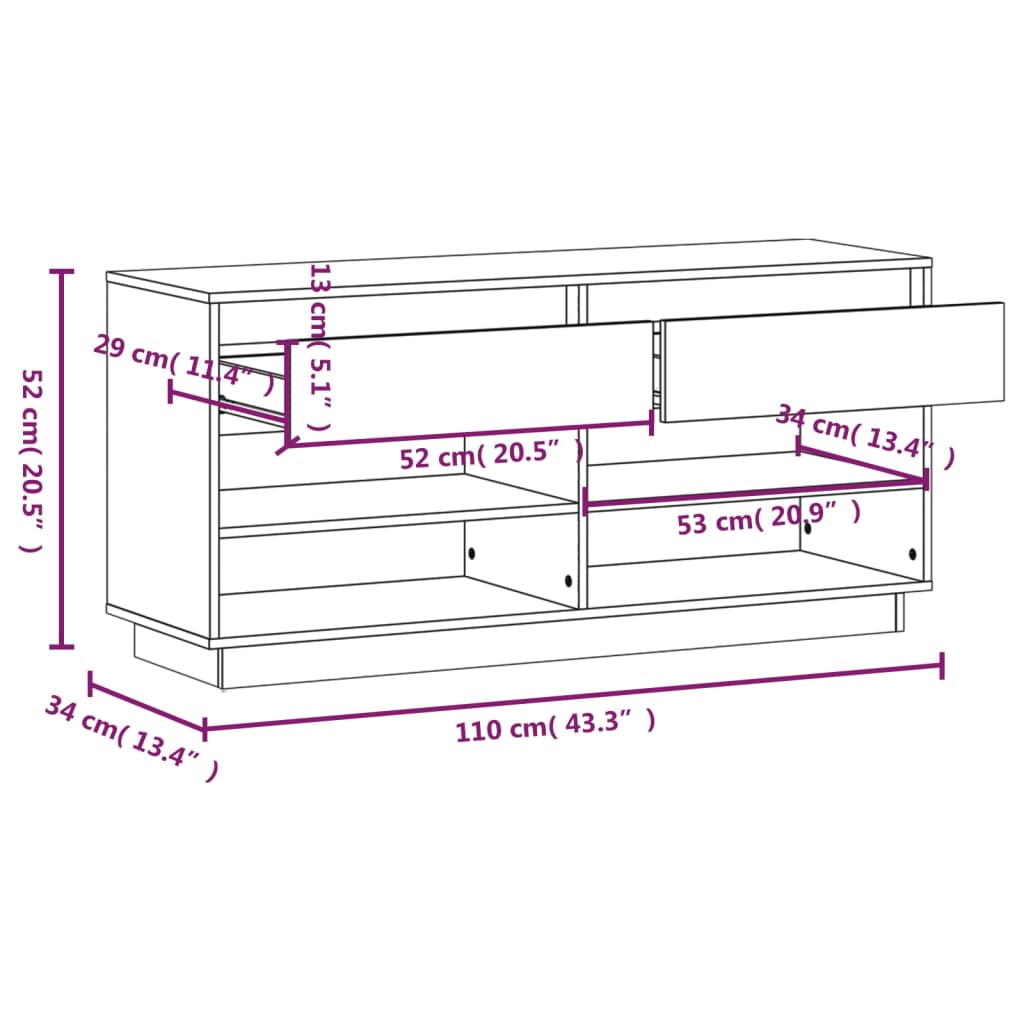 Mueble Zapatero De Madera Maciza De Pino 110x34x52 Cm / Vetonek_0