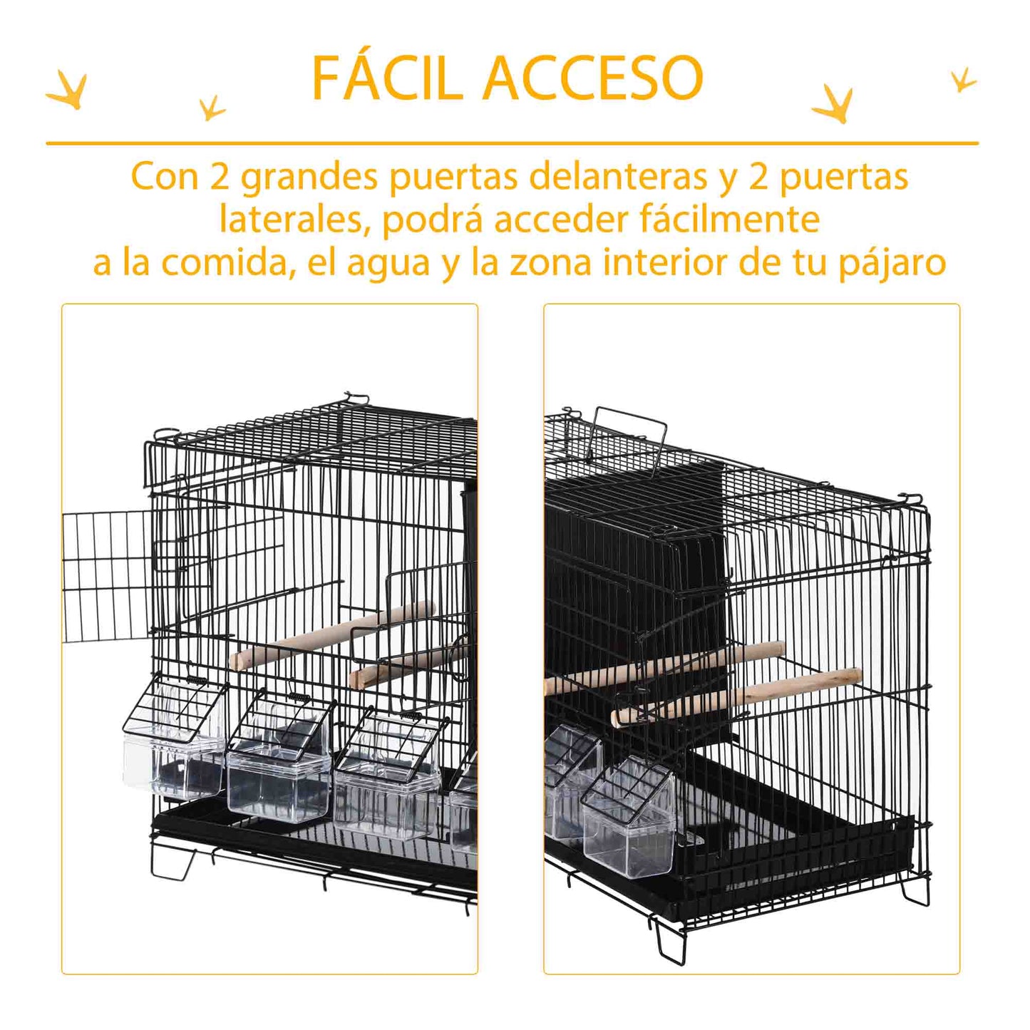 Pawhut Jaula Para Pájaros Con Divisor Ganchos Perchas Y Bandeja Extraíble Negro_4