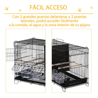Pawhut Jaula Para Pájaros Con Divisor Ganchos Perchas Y Bandeja Extraíble Negro_4