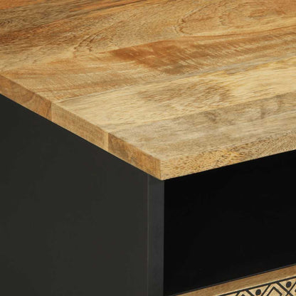 Mesa De Centro Madera Maciza De Mango Rugosa Negro 80x54x40 Cm_4