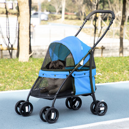 Pawhut Carrito Para Perros Plegable Con Ventanas De Malla Cojín Lavable Azul_1