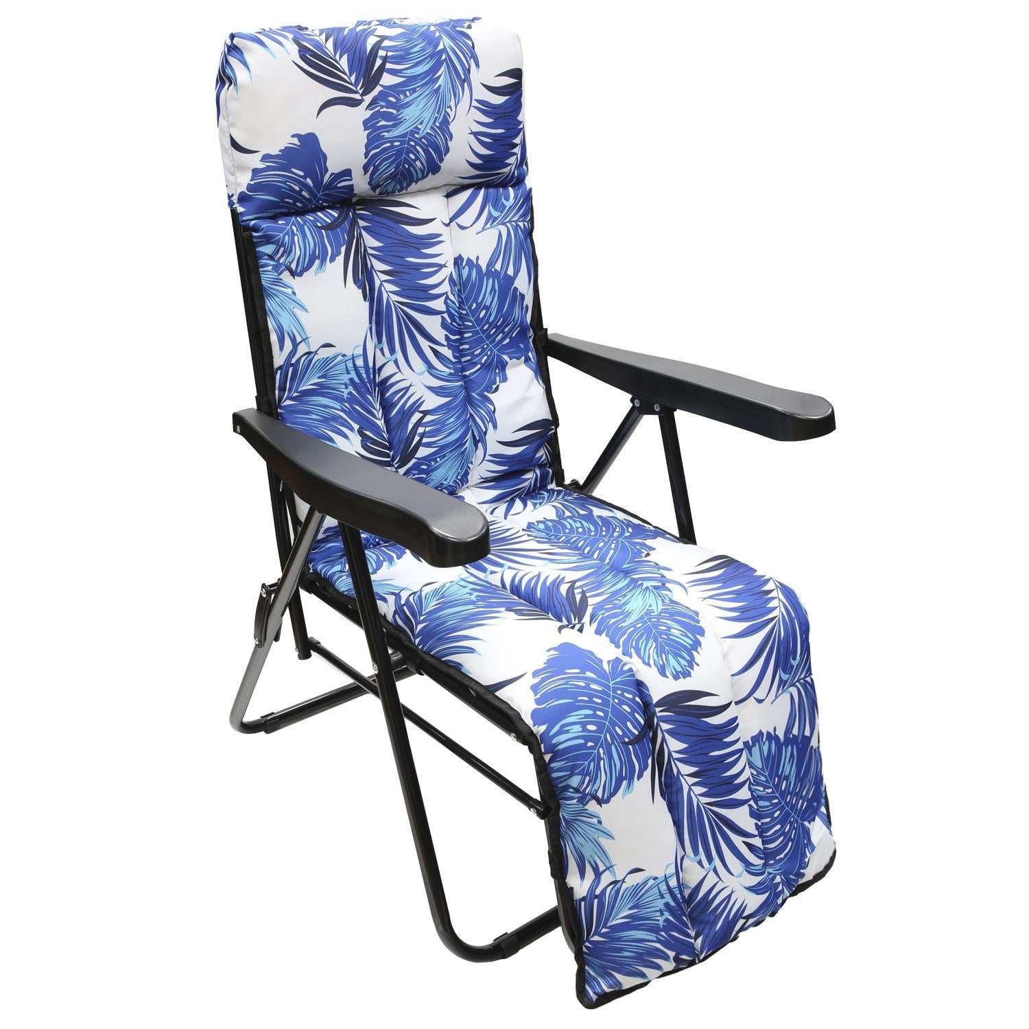 Silla Playa Acolchada, Estructura Acero Reclinable 5 Posiciones Con Reposapies, Silla Multiposición, Silla Con Reposabrazos_0