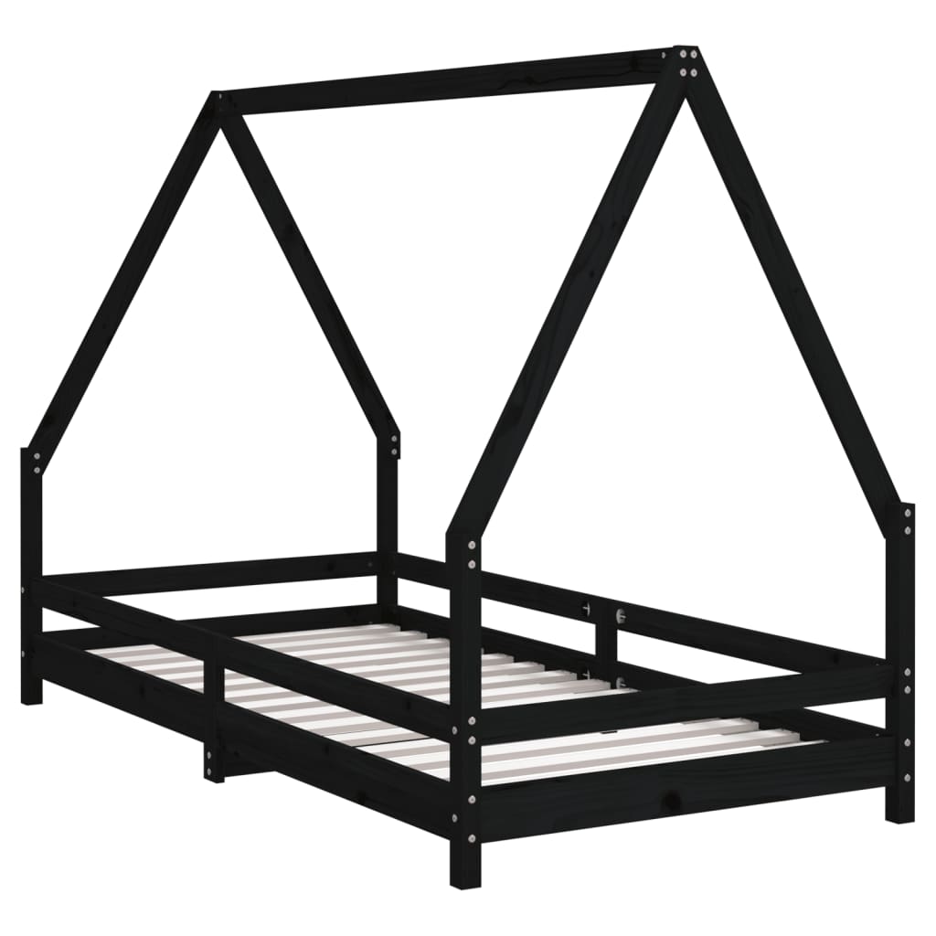 Estructura De Cama Para Niños Madera De Pino Negro 90x190 Cm / Vetonek_4