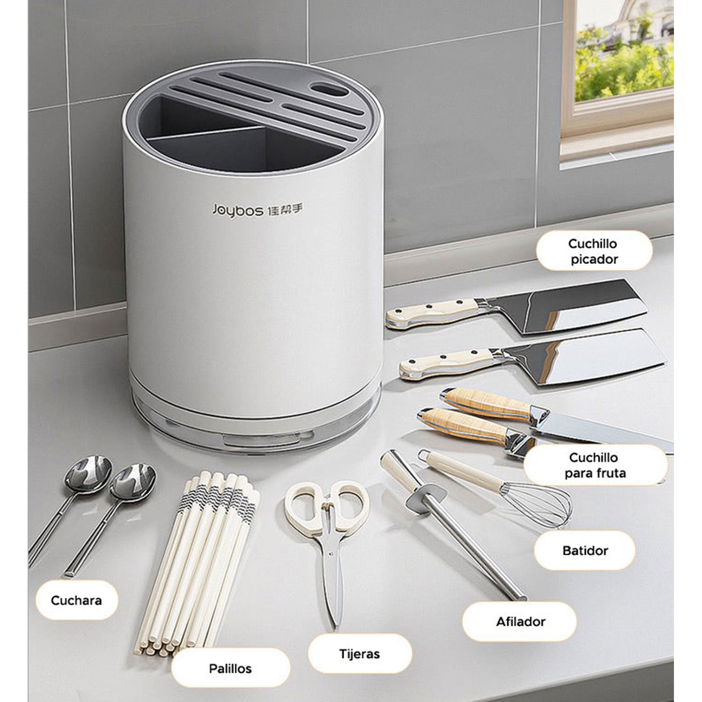 Joybos - Organizador De Cuchillos Redondo Con Ranura Universal Para Cocina Blanco