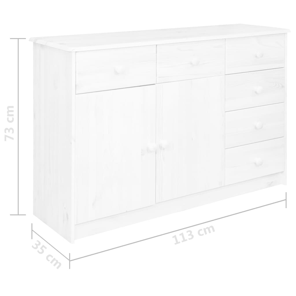 Aparador 6 Cajones Madera Maciza De Pino Blanco 113x35x73 Cm_4