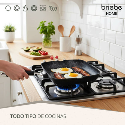 Briebe Grill Asador, Inducción, Antiadherente Titanio 34x24cm Aluminio Fundido Sin Pfoa Mango Plegable, Gp1160, Negro_4