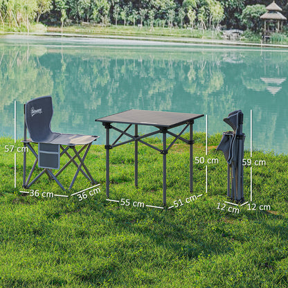 Outsunny Conjunto De Mesa Y Sillas De Camping Plegables Con Bolsillos Laterales_2