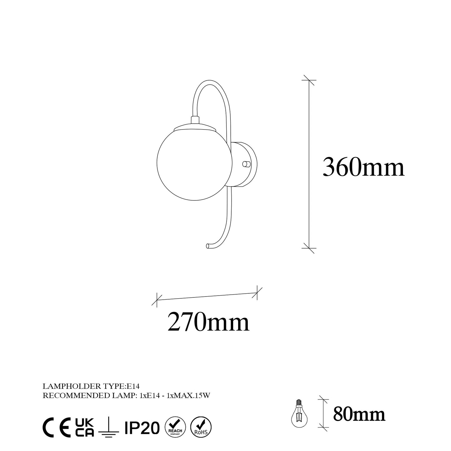 Aplique De Pared Pantalla Transparente, Metal , Negro, 15x27x36, Casquillo E14 Max 15 W_1