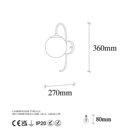 Aplique De Pared Pantalla Transparente, Metal , Negro, 15x27x36, Casquillo E14 Max 15 W_1