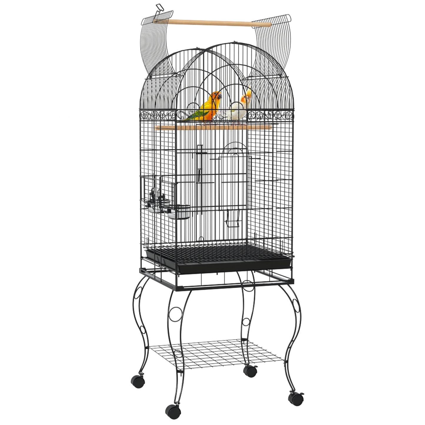 Pawhut Jaula De Pájaros Con Ruedas Bandeja Extraíble 51x51x153 Cm Negro_0