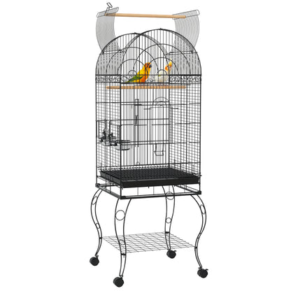 Pawhut Jaula De Pájaros Con Ruedas Bandeja Extraíble 51x51x153 Cm Negro_0
