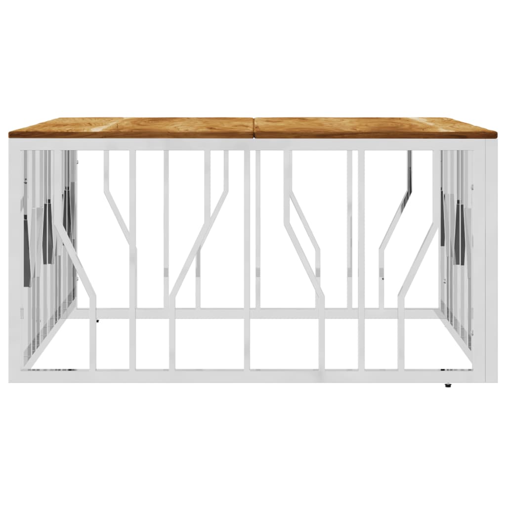 Mesa De Centro Acero Inoxidable Y Madera Maciza Acacia Plateada_2