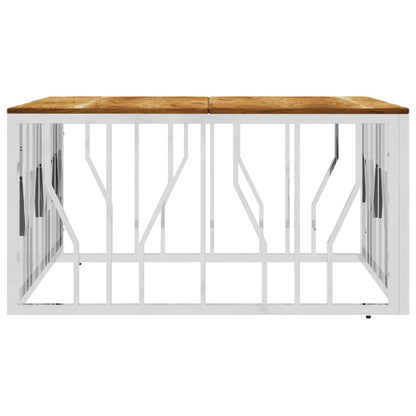 Mesa De Centro Acero Inoxidable Y Madera Maciza Acacia Plateada_2