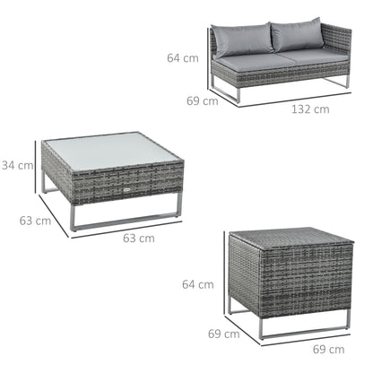 Conjunto De Muebles De Jardín De Ratán Outsunny Gris 132x69x64 Cm_2