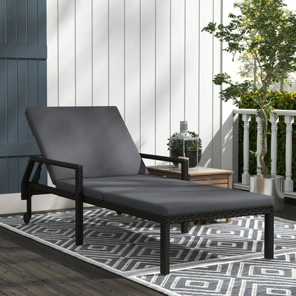 Outsunny Tumbona De Ratán Con Respaldo Ajustable 73x200x48cm Gris Oscuro Y Negro_1