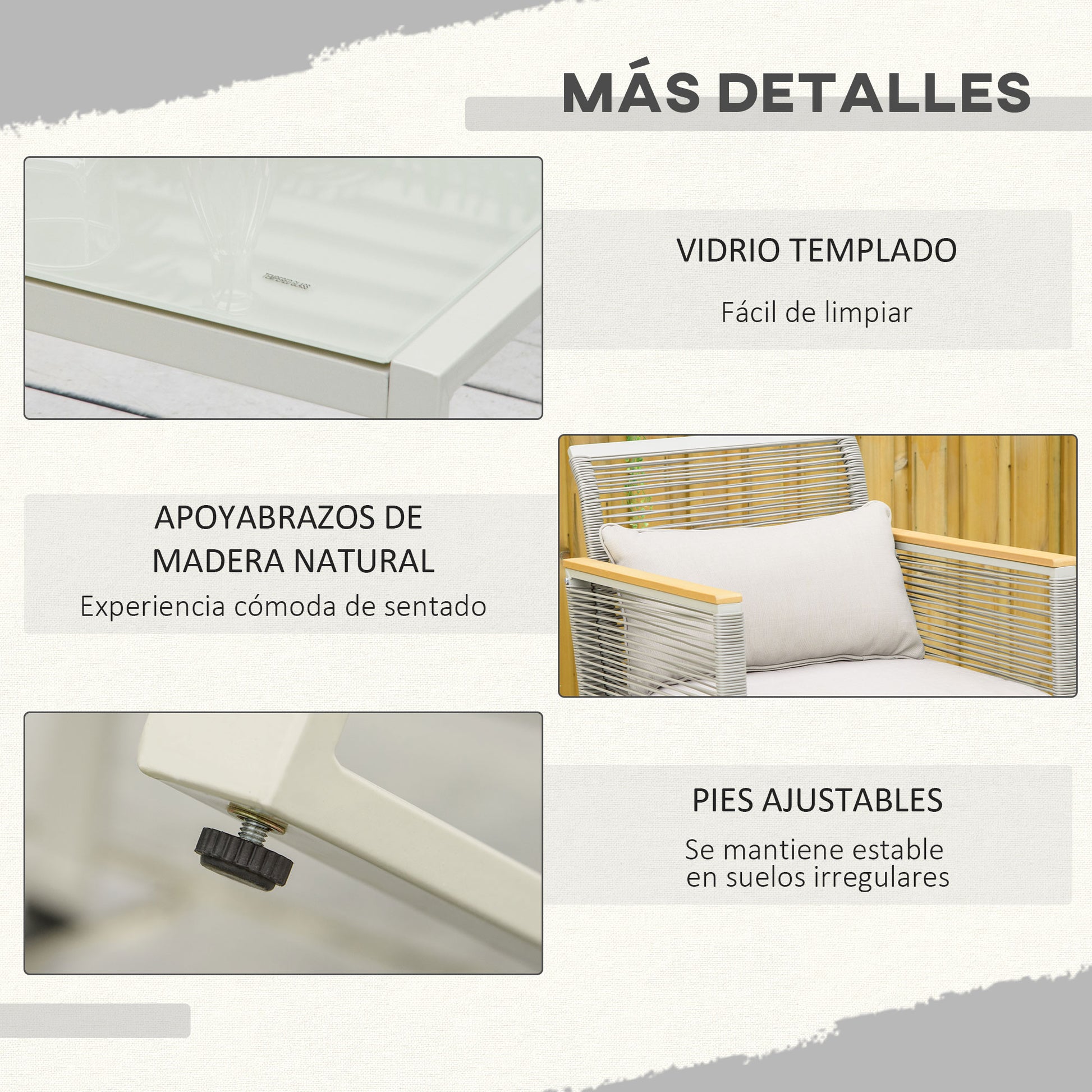 Outsunny Muebles Jardín De Ratán 4 Piezas Sofá Doble 2 Sillones Y Mesa De Café_5