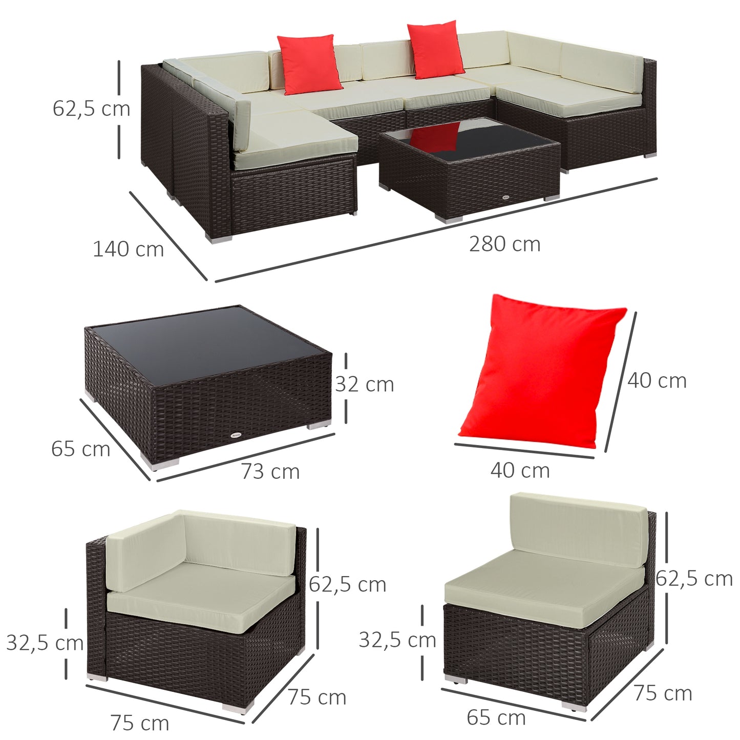 Outsunny Conjunto Muebles De Jardín Ratán 7 Piezas Set De Sofás Con Mesita_2