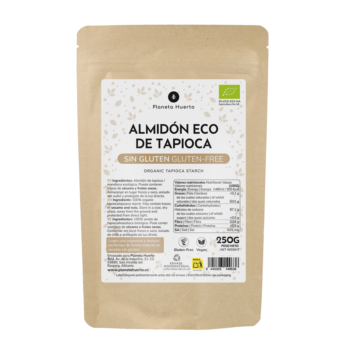 Almidón de tapioca Sin Gluten ECO Planeta Huerto 250 g