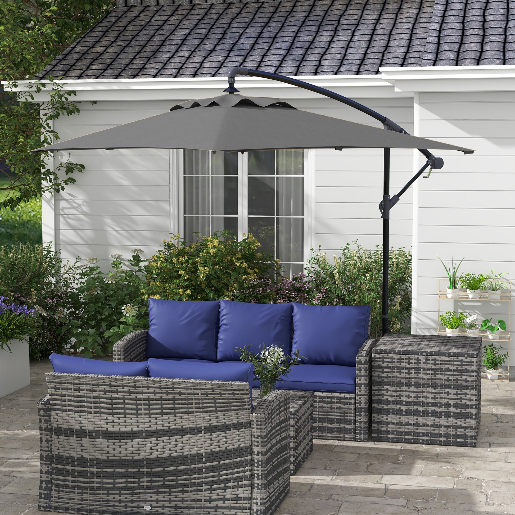 Outsunny Parasol Excéntrico 294x193 Cm Con Base Cruzada Impermeable Gris Oscuro_1