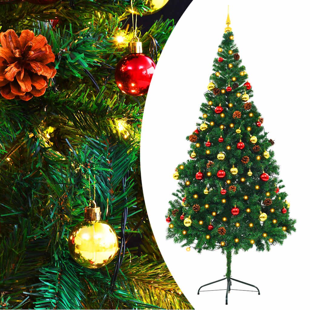 Vidaxl Árbol De Navidad Preiluminado Con Luces Y Bolas Verde 210 Cm_0