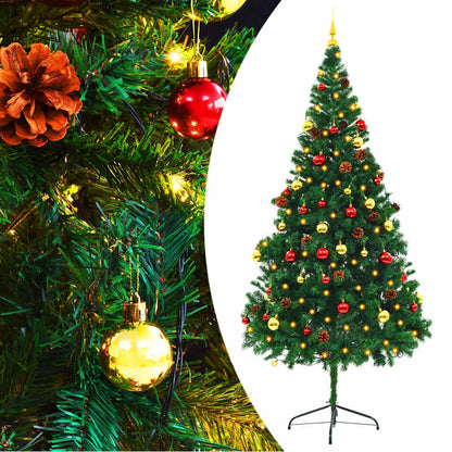 Vidaxl Árbol De Navidad Preiluminado Con Luces Y Bolas Verde 210 Cm_0