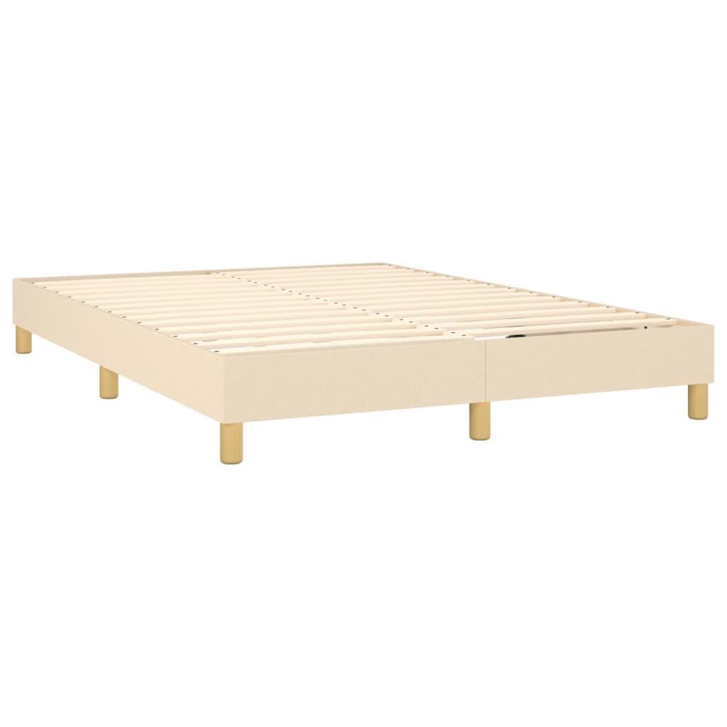Cama Box Spring Con Colchón Y Led Tela Crema 140x200 Cm / Vetonek_1