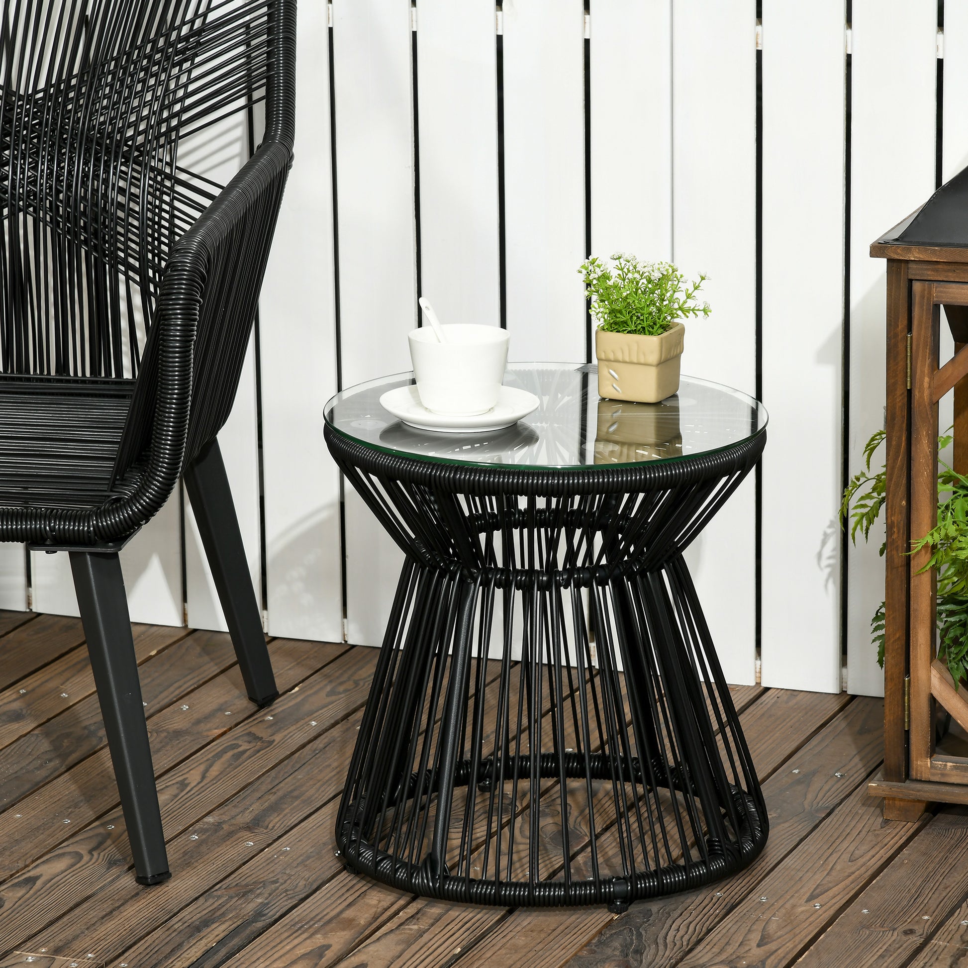 Outsunny Mesa De Jardín De Ratán Sintético Con Marco De Metal Ø40x42 Cm Negro_1