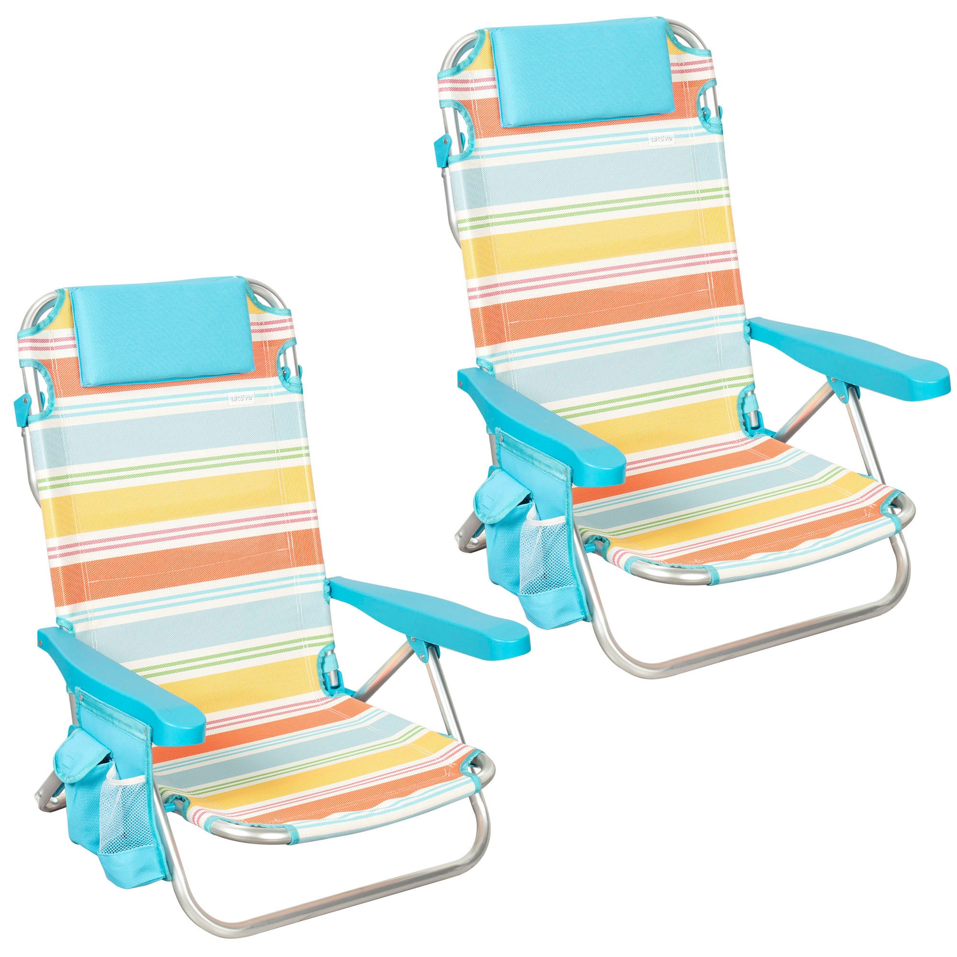 Aktive Pack 2 Sillas Plegables Playa 48x48x75 Cm Multicolor 5 Posiciones Con Cojín Y Bolsillos_0