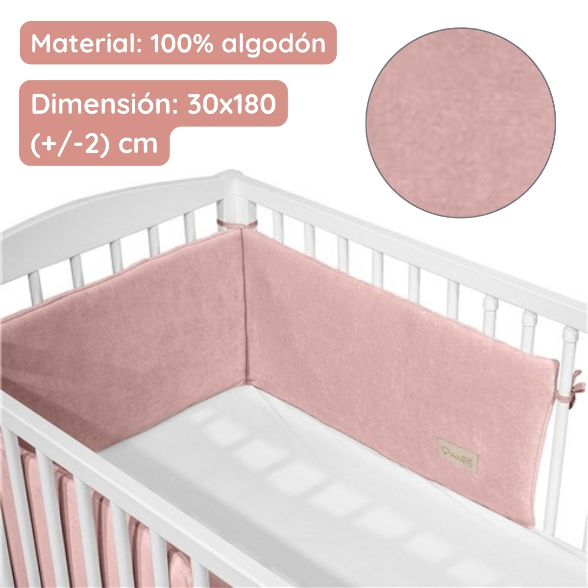 Cotton Color Chichonera Para Cuna 180x30 Velour Algodón Albero Mio | Protección Suave Para Noches Más Tranquilas_3