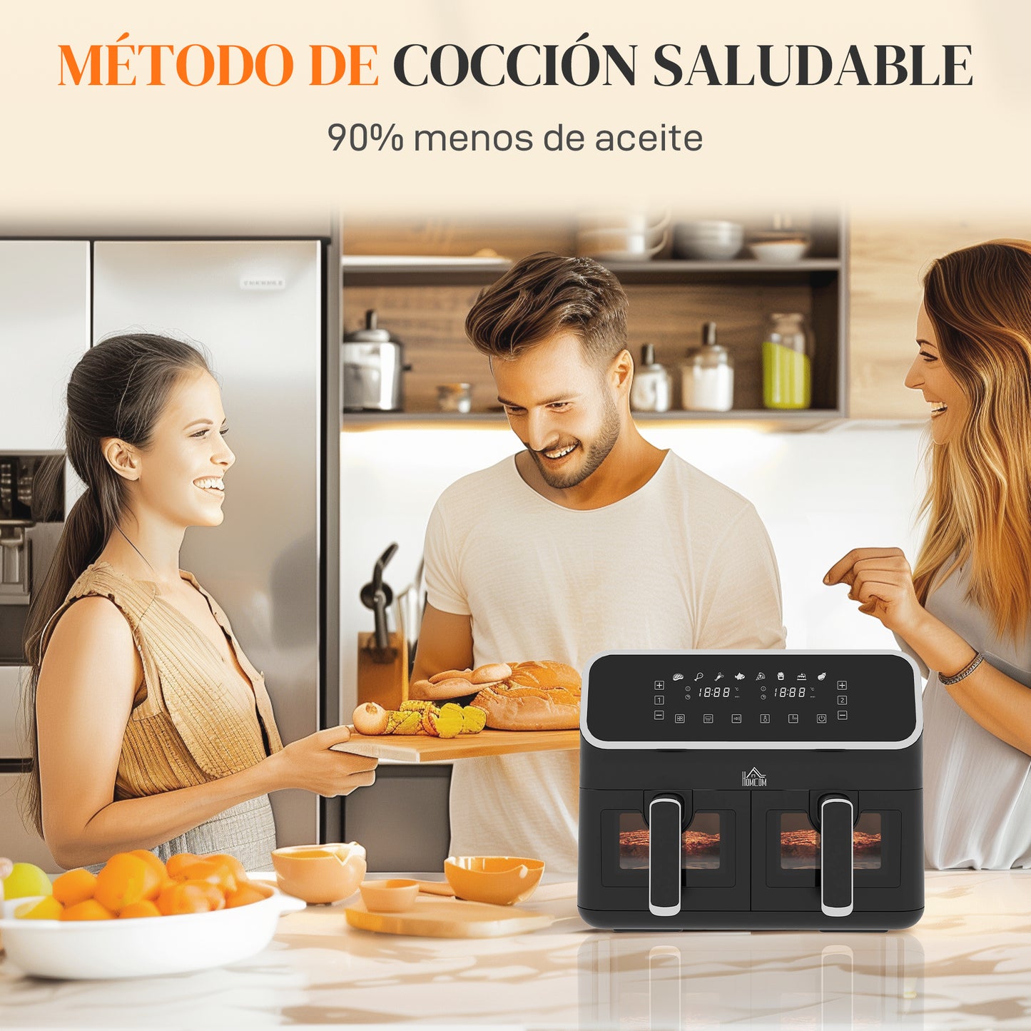 Homcom Freidora De Aire 8l 2700w Con 2 Cestas 8 Programas Pantalla Digital_5