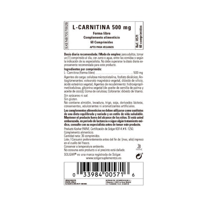 L-Carnitina 500 mg -Solgar 60 comprimidos