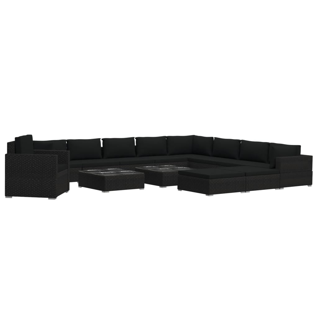 Vidaxl Set Muebles De Jardín 13 Piezas Y Cojines Ratán Sintético Negro_0