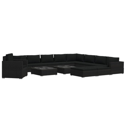 Vidaxl Set Muebles De Jardín 13 Piezas Y Cojines Ratán Sintético Negro_0