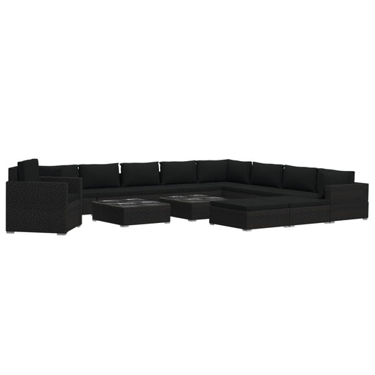 Vidaxl Set Muebles De Jardín 13 Piezas Y Cojines Ratán Sintético Negro_0