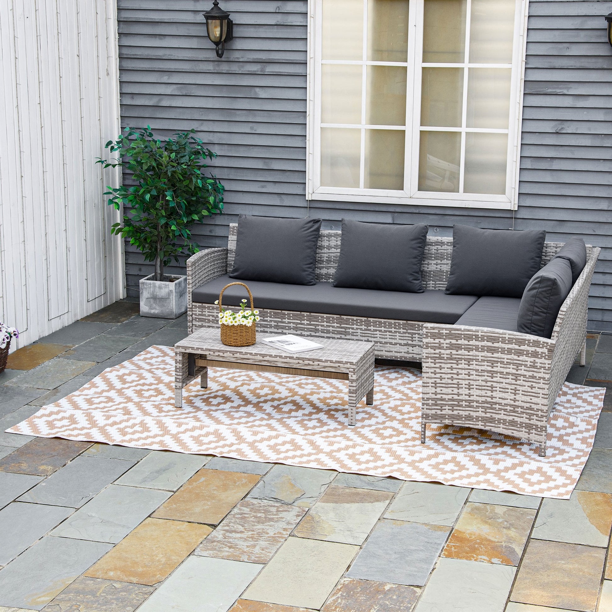 Outsunny Alfombra De Exterior 182x274 Cm Con Patrón Geométrico De Rombos_0