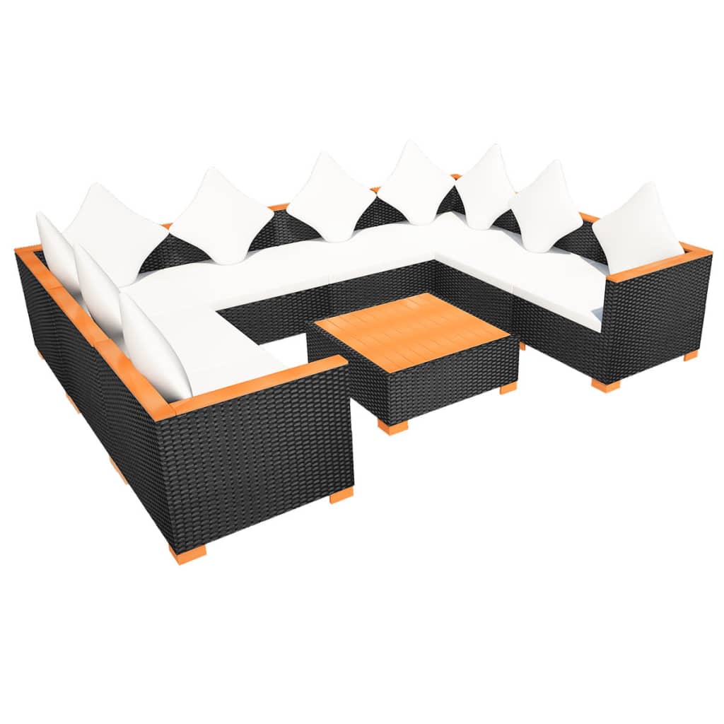 Vidaxl Set De Muebles De Jardín 9 Pzas Y Cojines Ratán Sintético Negro_5