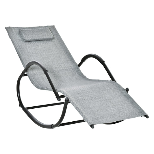 Outsunny Tumbona Mecedora De Exterior Con Reposabrazos Y Reposacabezas Gris_0
