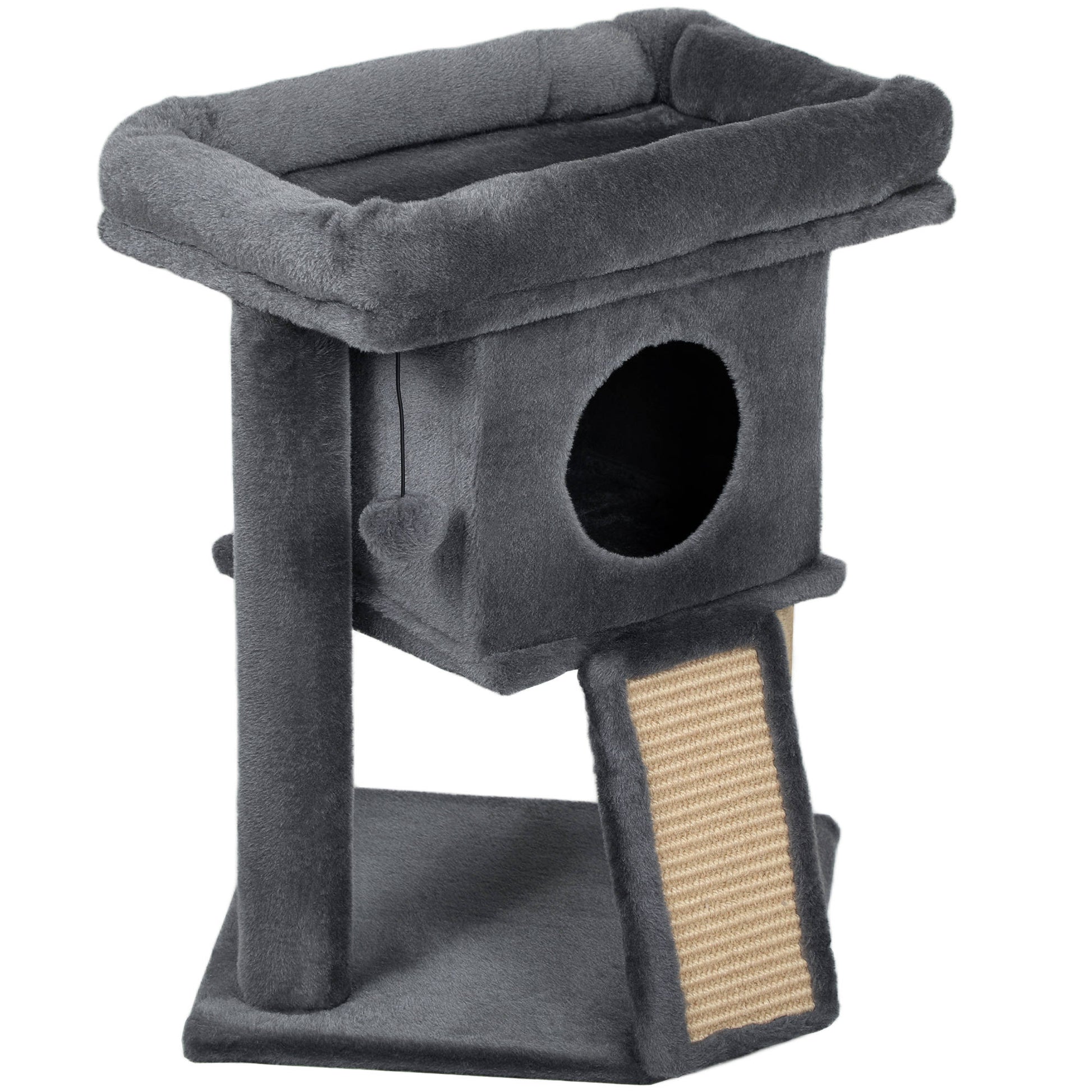 Pawhut Árbol Rascador Para Gatos Pequeños 57 Cm Con Cueva Cama Gris Oscuro_0