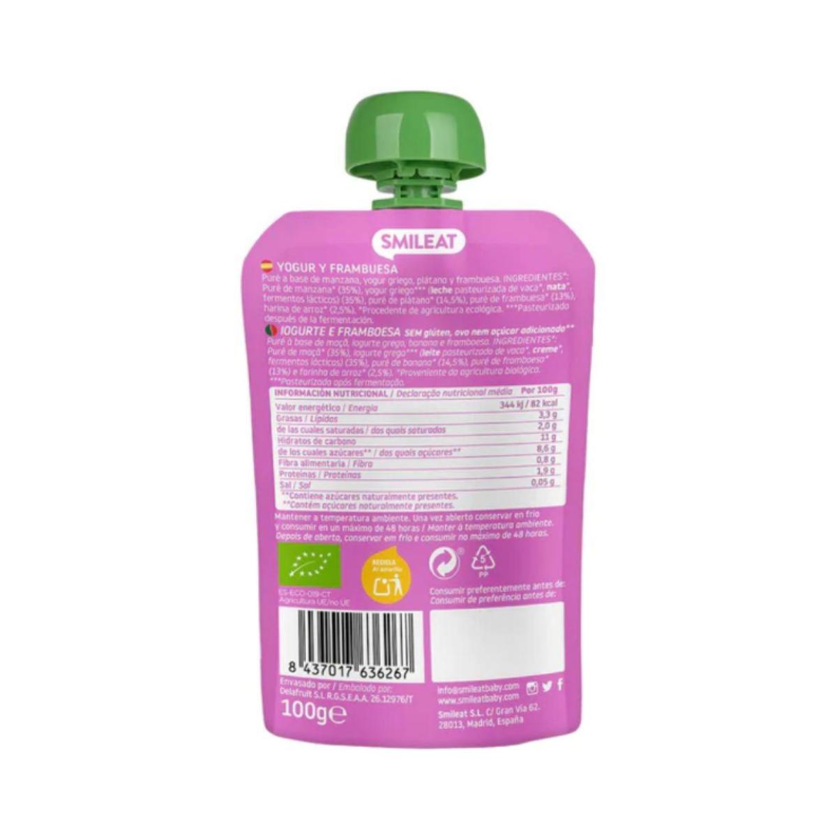 Pack 4x Pouche Yogur y Frambuesa ECO Smileat, 100 g