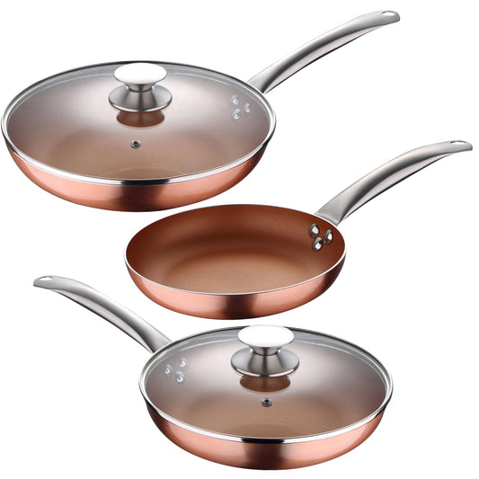 Set 5pc Sartenes Ø20ø24ø28 (con Tapa) Aluminio Prensado Inducción Optimum Copper_0