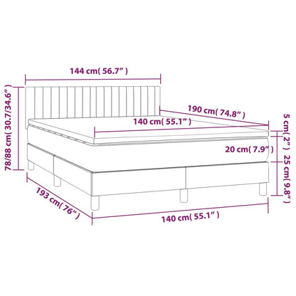 Cama Box Spring Colchón Y Led Terciopelo Gris Claro 140x190 Cm / Vetonek_5