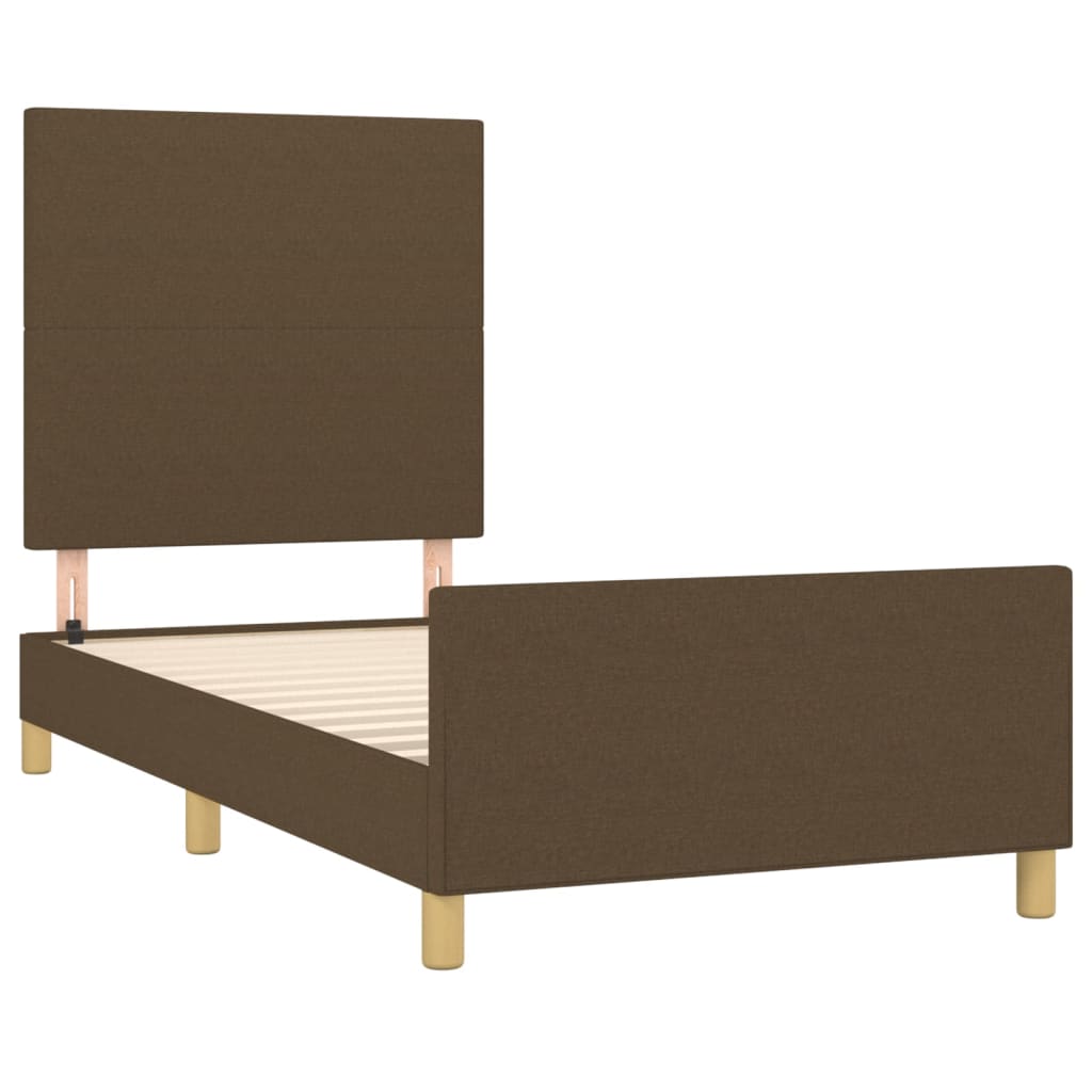 Estructura De Cama Con Cabecero De Tela Marrón Oscuro 90x200 Cm / Vetonek_2