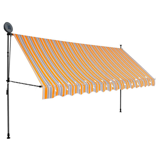 Toldo Retráctil Manual Con Led Amarillo Y Azul 400 Cm_0