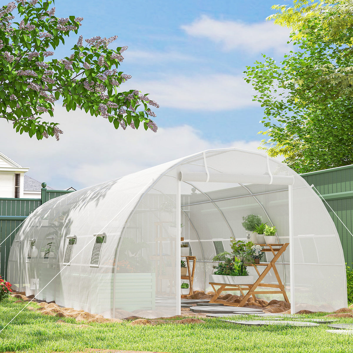 Invernadero De Túnel Jardín Con 12 Ventanas Outsunny 8x3x2m Blanco_1