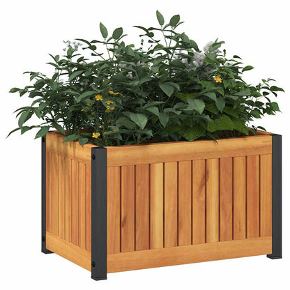 Jardinera De Madera Maciza De Acacia Y Acero 45x30x27,5 Cm_2