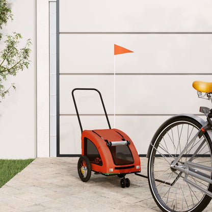 Vidaxl Remolque De Bicicleta Mascotas Hierro Tela Oxford Naranja Gris_1