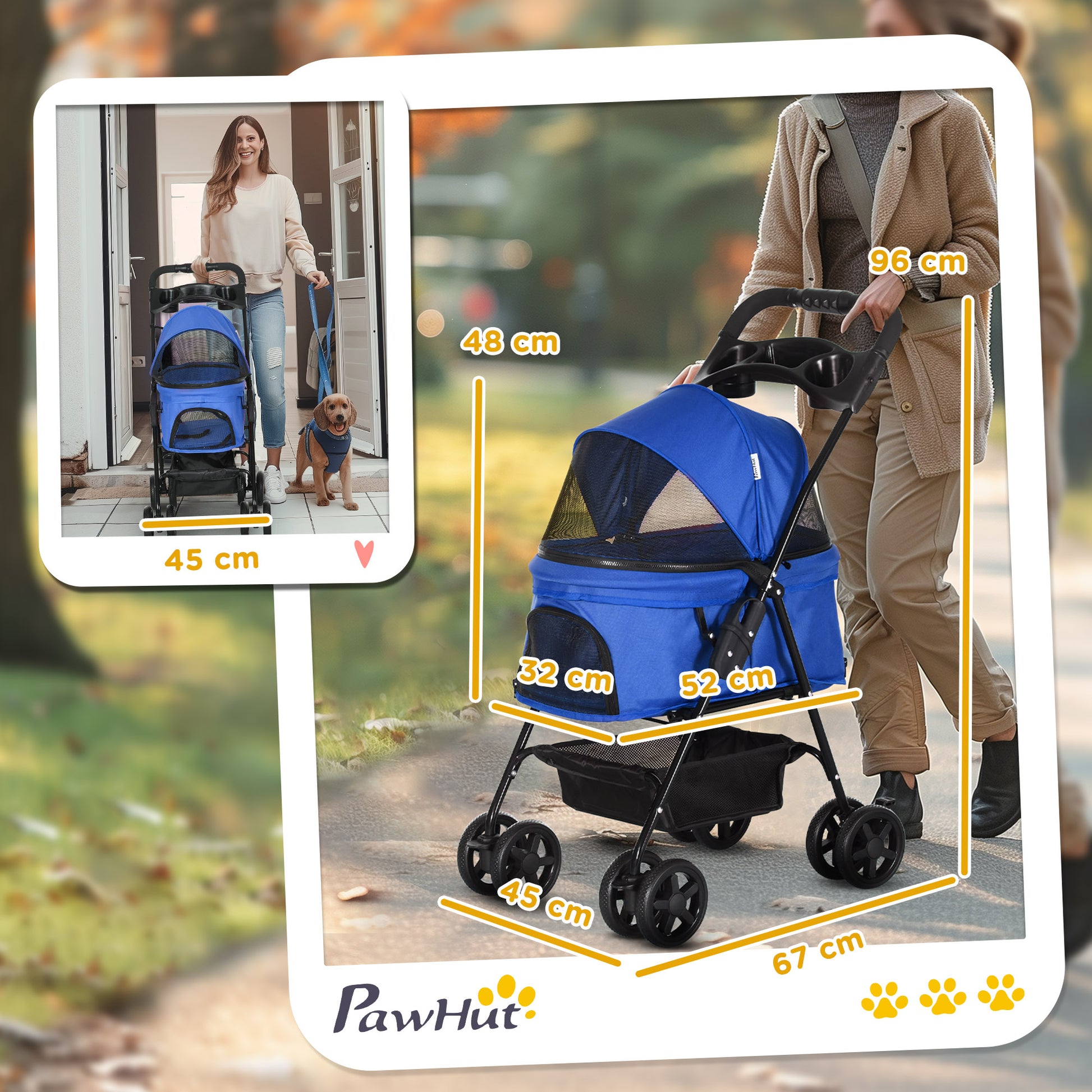 Pawhut Cochecito Para Perros Plegable Con Ruedas Universales 67x45x96 Cm Azul_2