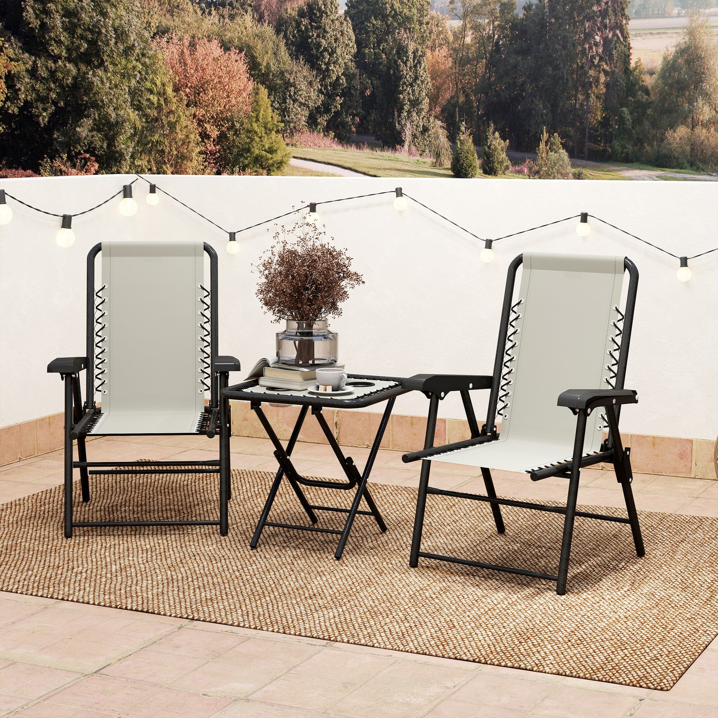 Outsunny Conjunto De Mesa Y Sillas De Terraza Exterior De 3 Piezas Crema_4