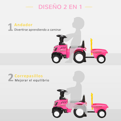 Homcom Tractor Con Remolque Para Niños 12-36 Meses Con Faros Pala Y Rastrillo_3